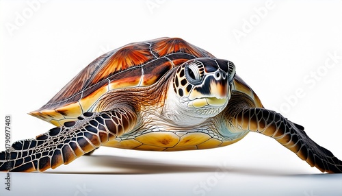 Hawksbill Sea Turtle Eretmochelys Imbricata On White