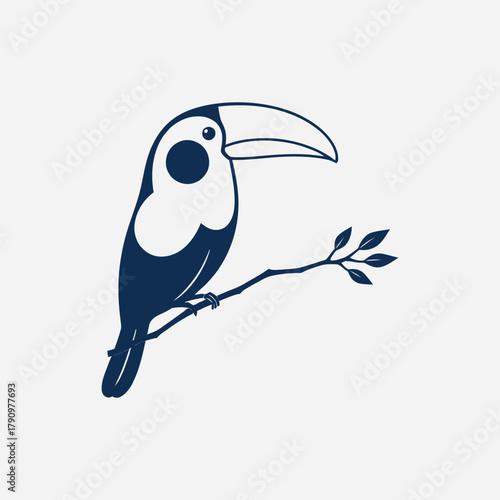 A stylized toucan perched on a branch a simple navy illustration