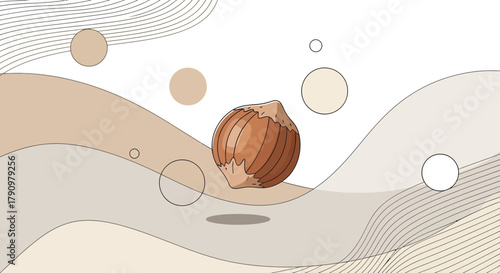 Minimalist Hazelnut Illustration with Beige Tones and Abstract Geometric Elements Design