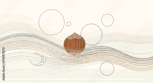 Minimalist Hazelnut With Fluid Swirls And Abstract Circles On A Cream Colored Background