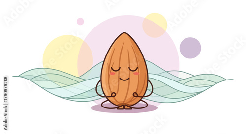 Meditating Almond In A Serene Pose, Finding Inner Peace And Tranquility, Cartoon Illustration