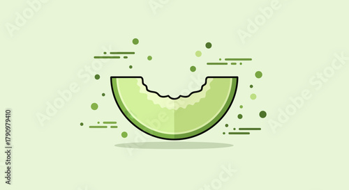 Minimalist Illustration Of A Melon Slice with Bites Taken, Fresh And Appetizing