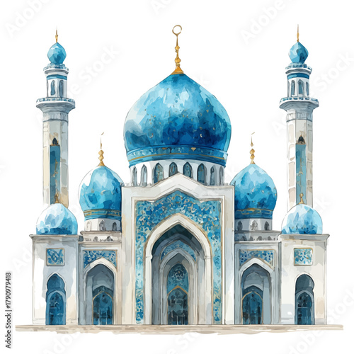 Great Mosque Of Djenna, watercolor vector, isolated on a white background.