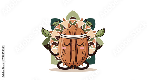 Meditating Walnut With Floral Background Creating Mindfulness and Tranquility