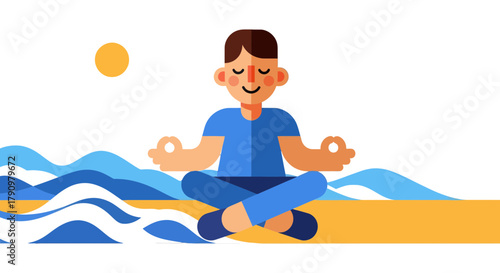 Meditative Person Enjoying Seaside Serenity and Contemplative Quietude at Sunset