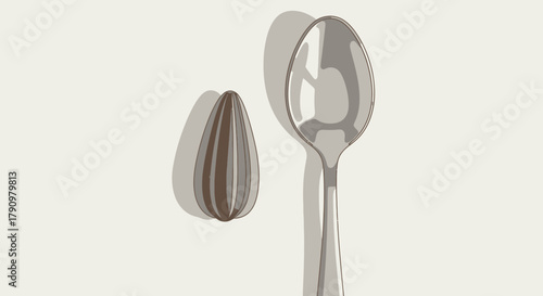 Minimalistic Illustration Of Sunflower Seed And Spoon Representing Healthy Eating Choices