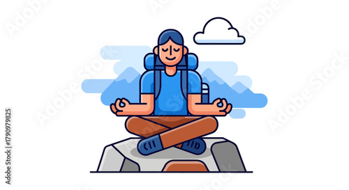 Meditative Traveler Peacefully Finds Serenity During Hiking Expedition to Mountain Peaks