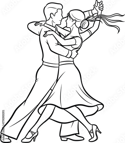Elegant couple engaged in a passionate ballroom dance illustration