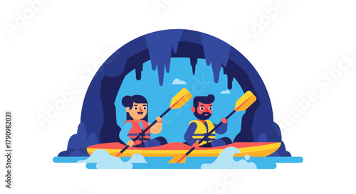 Kayak Adventure Inside A Cave Depicting Two People Enjoying The Water Activity