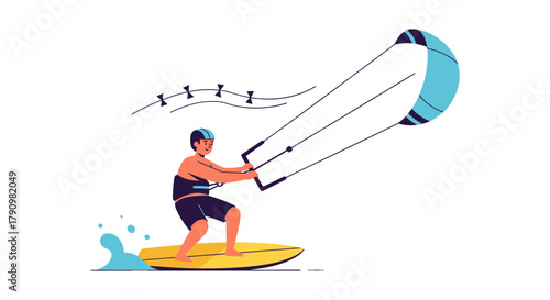 Kite Surfing Action Depicted In Vibrant Illustration Against a Dark Background