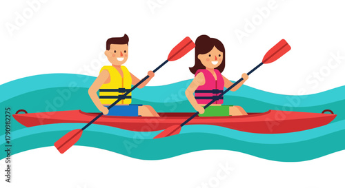 Kayak Adventure With Couple: Paddling And Enjoying Water Activities Together In Summer