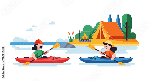 Kayak Adventures: Camping Couple Enjoying An Outdoor Expedition Under The Sky