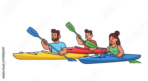Kayak Adventures: Colorful Illustration of Friends Enjoying Watersport Fun Together