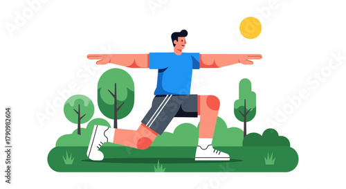 Man Performs Workout in Park: Active Lifestyle Depicted in Modern Vector Illustration