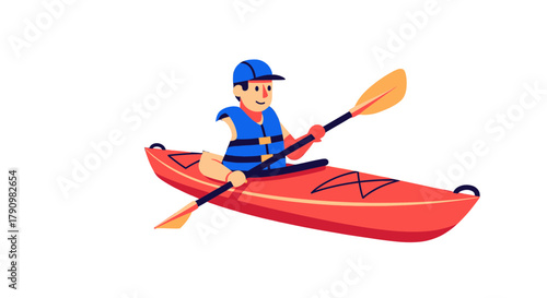 Kayaking Adventure: A Cheerful Cartoon Depicting a Person Paddling a Kayak