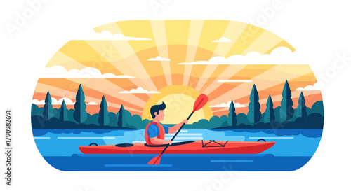 Kayaking Adventure: A Vibrant Sunrise Scene Capturing Recreational Water Activity