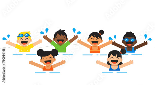 Joyful Swimmers Celebrating Life Together With Energetic Actions and Splashes in the Water