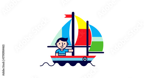 Joyful Sailboat Adventure: A Colorful Illustration Of A Voyage On Calm Waters