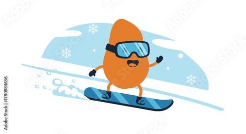 Joyful Slopes: An Orange Character Carves Snow, Embracing Winter Sports Fun