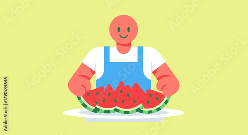 Joyful Server Presenting Fresh Slices of Juicy Watermelon on a Plate for Delight