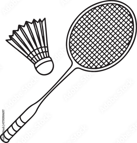 Minimalist illustration of badminton racket and shuttlecock