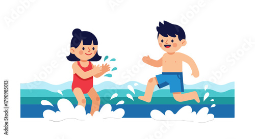 Joyful Youngsters Splashing and Playing in the Water during a Sunny Day