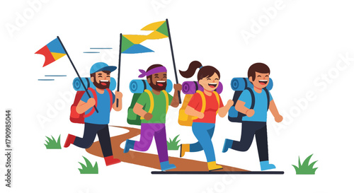 Joyous Backpackers Embarking on Adventurous Trails Towards Their Ultimate Goals