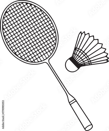 Minimalist illustration of badminton racket and shuttlecock