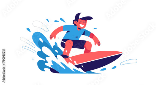 Joyful Surfer Enjoying Water Sports on the Waves With a Big Smile Under the Sun