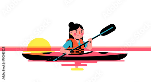 Kayak Adventure At Sunset With Stylish Illustrations And Stunning Graphic Design