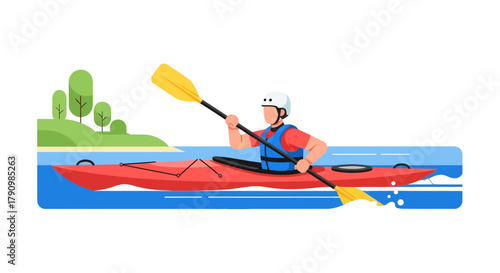 Kayak Adventure Cartoon Illustration Depicting Outdoor Recreation Activities
