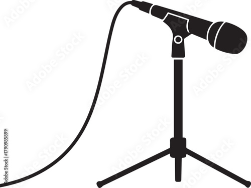 mic stand silhouette vector illustration. Vector Black silhouettes. with white background
