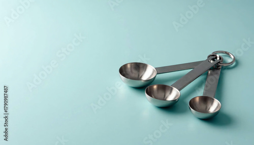 Wallpaper Mural Metal Measuring Spoons on Blue Surface Torontodigital.ca