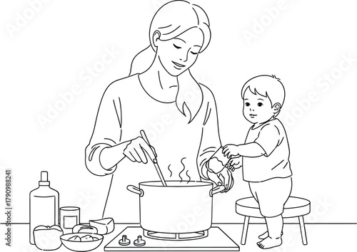 Mother and child cooking together in the kitchen a heartwarming family moment