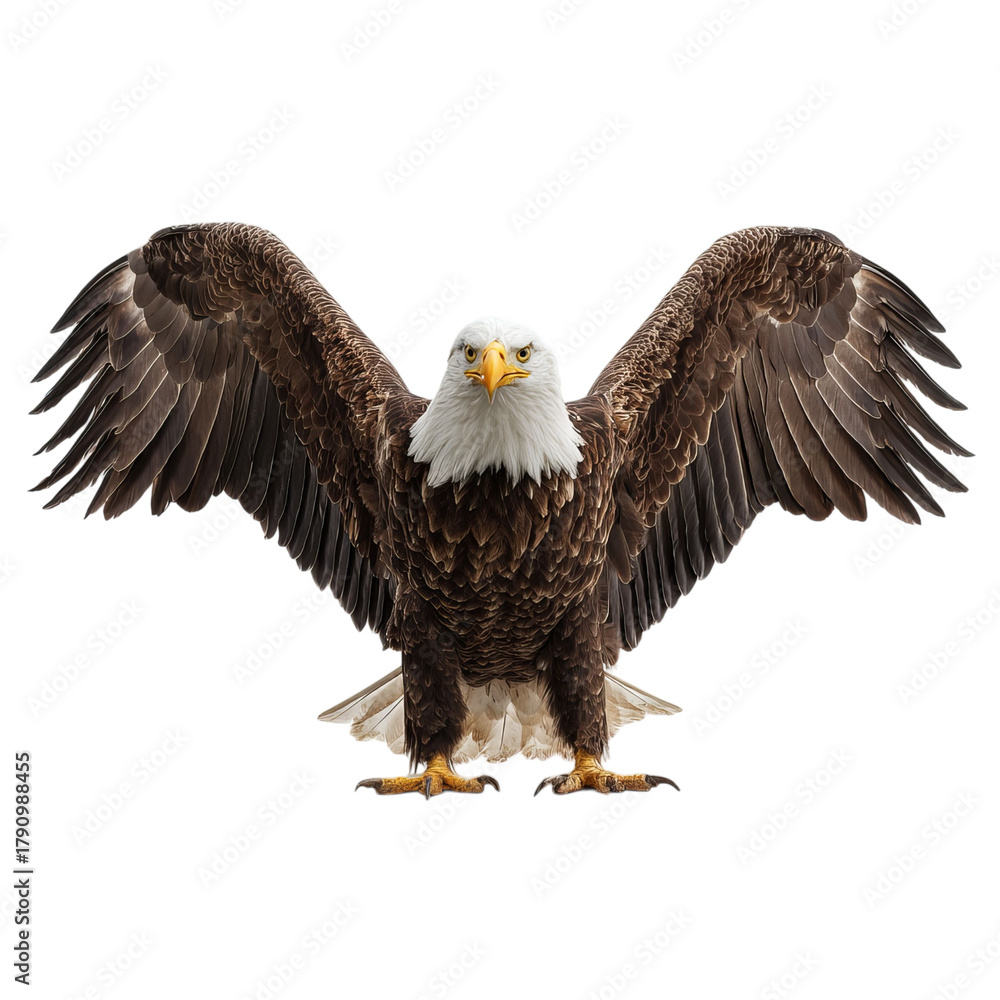 Obraz premium Png of majestic bald eagle with outstretched wings isolated on transparent background, a symbol of freedom and strength