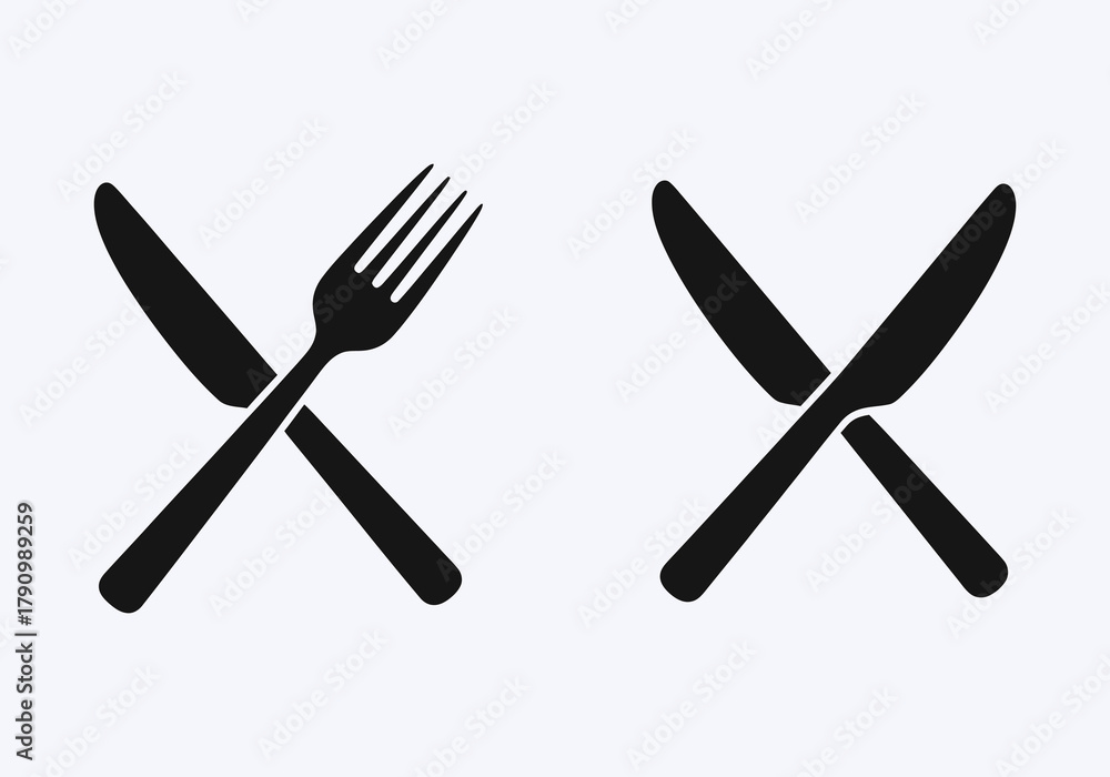 Fototapeta premium Simple black and white illustration of crossed cutlery items