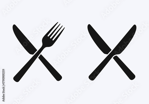 Simple black and white illustration of crossed cutlery items