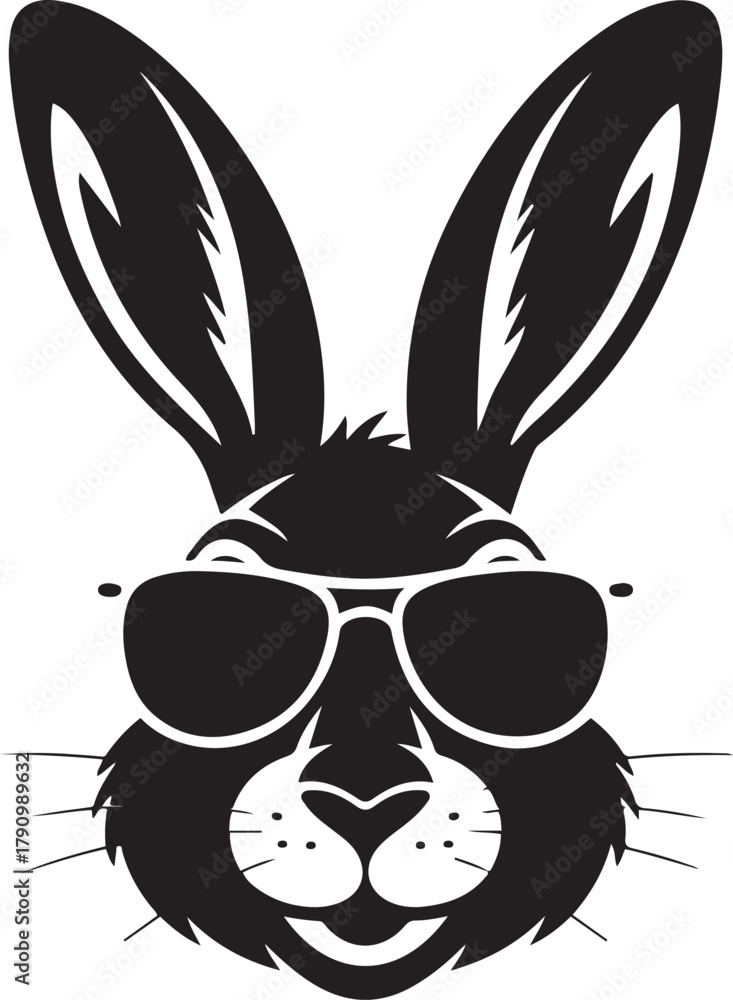 Obraz premium Illustration of a hare's head wearing sunglasses. Vector Black silhouettes. with white background