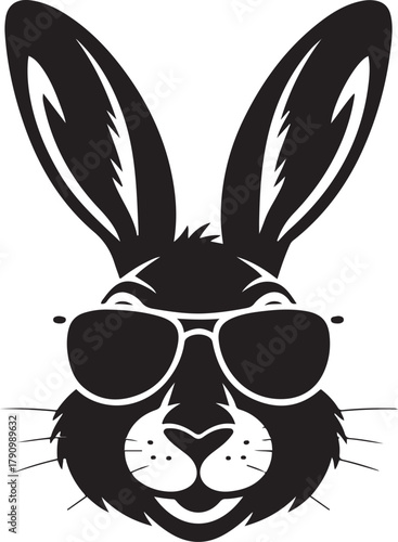 Illustration of a hare's head wearing sunglasses. Vector Black silhouettes. with white background