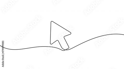 Animated continuous one line drawing of a cursor arrow. Minimalist vector motion on transparent background, showing a single-line arrow in smooth outline animation.