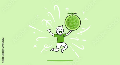 Joyful Person Holding a Large Green Melon Fruit with Delightful Energy