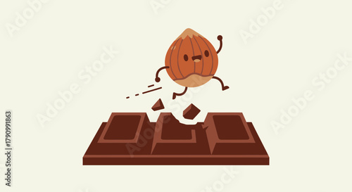 Joyful Nut Crushing Chocolate with Energetic and Playful Graphic Illustration Style