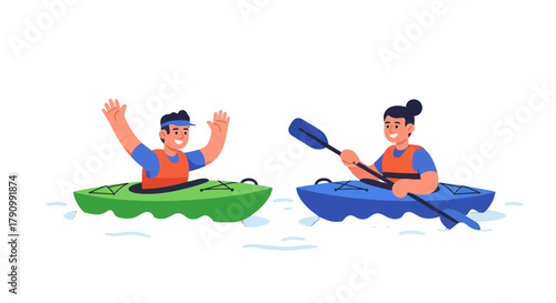 Joyful Kayaking Duo: Experiencing Water Adventures and Recreational Pursuits