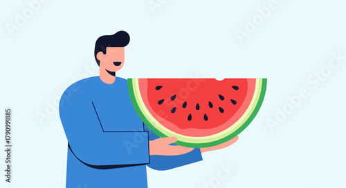 Joyful Person Holding a Vibrant Watermelon Slice Depicting a Summertime Snack