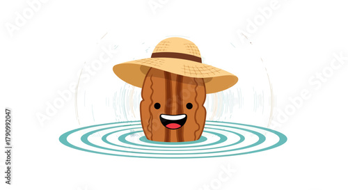 Joyful Nutty Character Wearing Summer Hat Enjoying a Relaxing Swim in the Water
