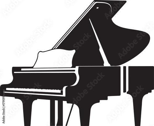 piano. Vector Black silhouettes. with white background