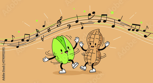 Joyful Nutty Duo Dancing to Playful Melodies with Animated Musical Notes