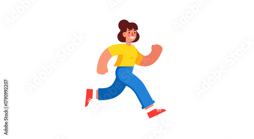 Joyful Person Running in Digital Illustration on Black Backdrop in Full Motion