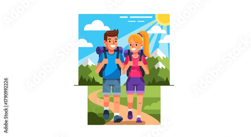 Joyful Outdoor Adventure: Couple Embarking On a Hiking Trip Through a Scenic Trail