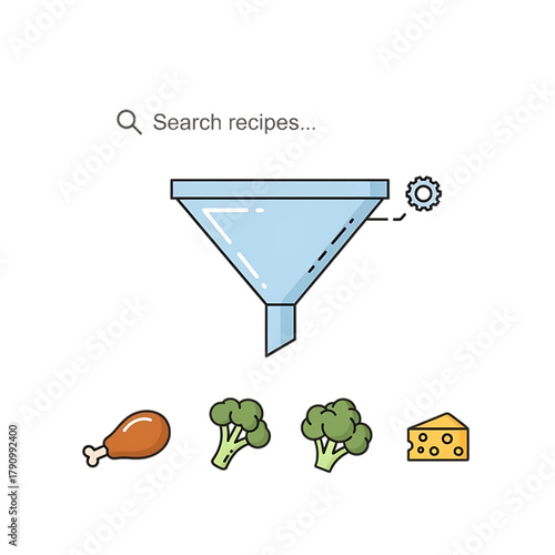 Food filter search funnel showing recipe sorting.